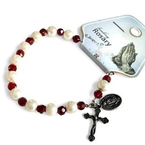 Brand New Holy Healing Rosary Light Blue & Pearl Beaded Bracelets